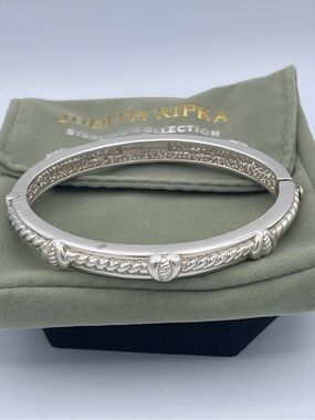 Judith Ripka Vintage Sterling Silver 925 Hinged Oval Bangle Bracelet 6.5”/ 30.9g